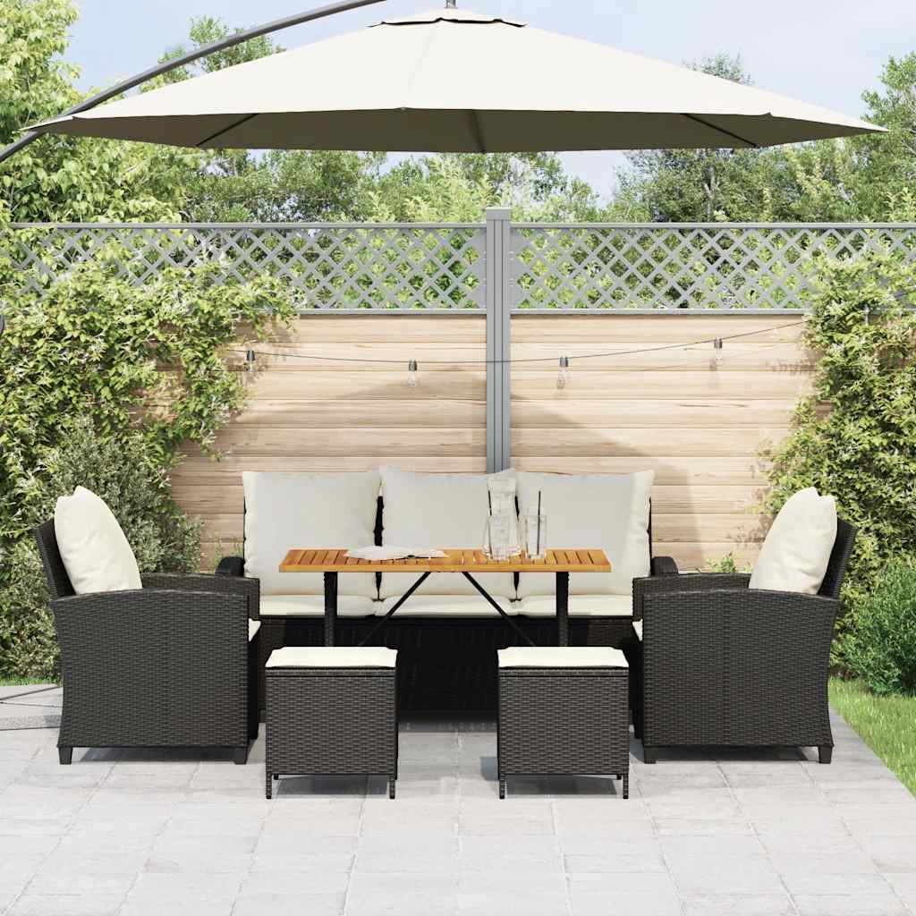 6-tlg. Garten-Sofagarnitur mit Kissen Schwarz Poly Rattan